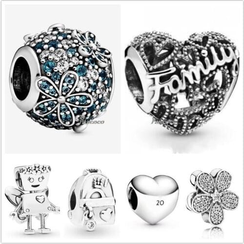 Authentic 925 Sterling Silver Vintage Beaded Family Heart Charm Beads Fit Pandora Bracelet & Necklace Jewelry