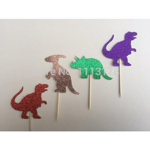 Glitter Dinosaur Party cupcake toppers boy party baby bridal shower birthday food Picks wedding cake topper decor