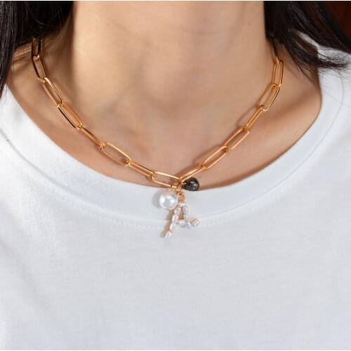 Bohemian Silver Color Pearl Letter A Necklace For Women Trendy Golden Link Chain Choker Necklaces Gifts Party Wedding Jewelry