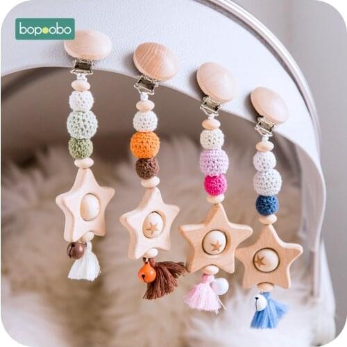 Bopoobo 1pc Baby Pacifier Clip Beech Wood Beads Stars Tassel Wooden Rodent Dummy Clips Chain DIY Nursing Gift Children Products