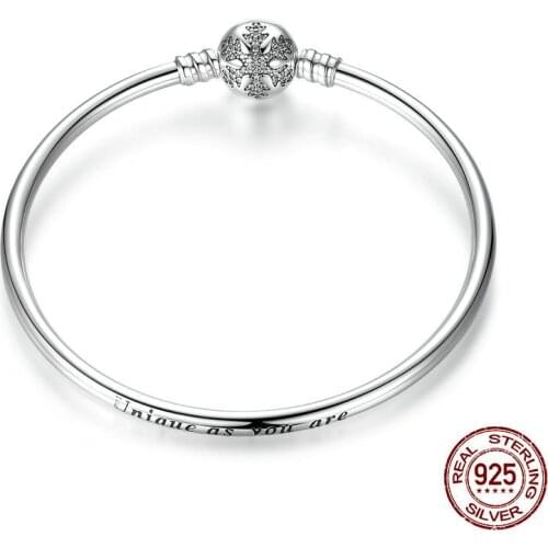 New Fashion Snow Flower Round Snap Clasp 100% Sterling European Pandora Jewelry Charm Bracelet Bangle for Mom Women Girls Gift