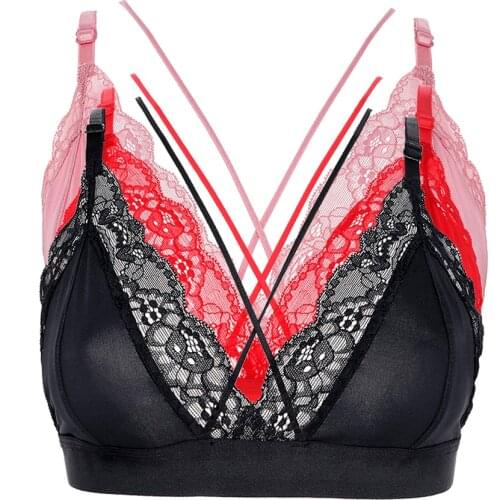 3PCS/lot Sexy Wire Free bra V-neck Underwear Cross Strap Beauty Back Elasticity Comfortable Plus Size