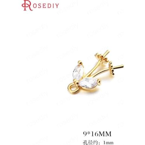 C246)6 pieces 9*16mm 24K Gold Color Brass with Zircon Beads Caps Charms Pendants High Quality Diy Jewelry Findings Accessories