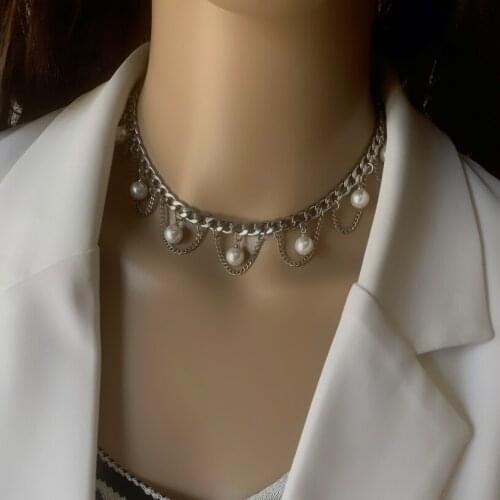 316L Stainless Steel New Fashion Fine Jewelry Bohe Many Pearls Tassel Charms Thick Chain Choker Necklaces & Pendants For Women