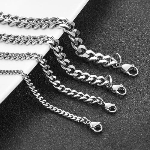 High Quality Punk Stainless Steel 316L 3/5/7/9mm Curb Cuban Necklaces For Men Women Silver Basic Link Chains Solid Metal Jewelr