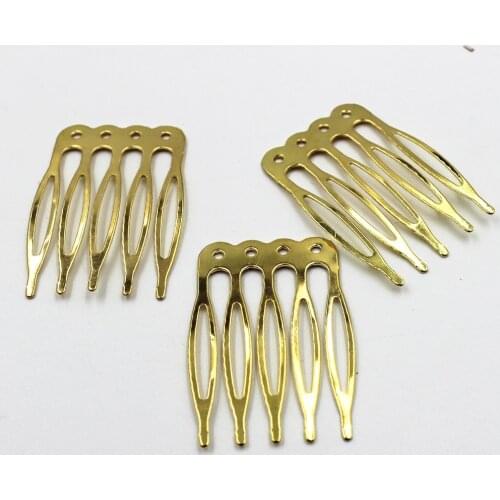 DIY headdress combs Metal Hair Comb Claw Hairpins Tie the hole 5 teeth iron hair comb DIY Jewelry Findings 10PCS