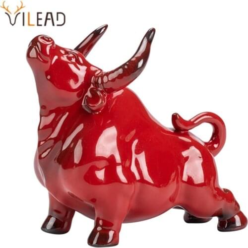 VILEAD Ceramic Bull Figurines Cattle Ornaments Porcelain Animal Statue Home Decoration Accessories Interial Office Desktop Decor