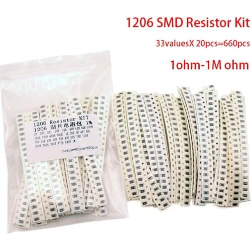 1206 SMD Resistor Kit Assorted Kit 1ohm-1M ohm 1% 33valuesX 20pcs=660pcs Sample Kit