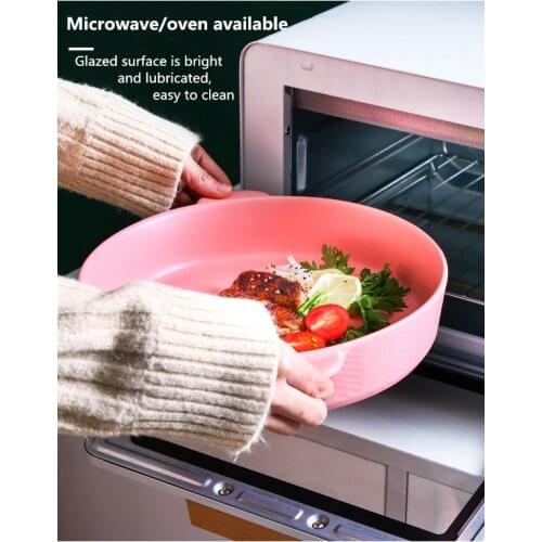 Creative double handle round ceramic tray oven household cheese pizza pan microwave oven baked rice hotel bakery