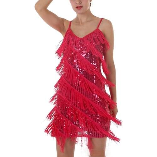 Latin Dance Dress Sexy Tassel Skirt Fringe Latin Dance Costumes for Women Sleeveless Sling Sundress Cha Cha Samba Rumba Dance