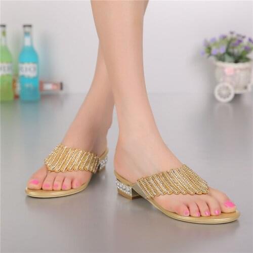 G-SPARROW 2018 Summer New Gold Diamond Womens Comfort Shoes Stylish Elegant Bridal Flip Flops Slippers Sale