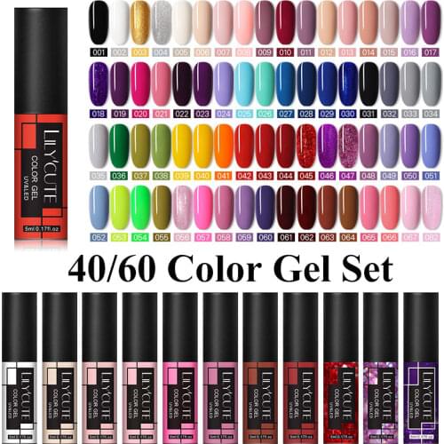 LILYCUTE 60/40/20/10Pcs Colors Gel Nail Polish Set Glitter Winter Color Gel Soak Off UV Led Gel Nail Art Varnish For Christmas