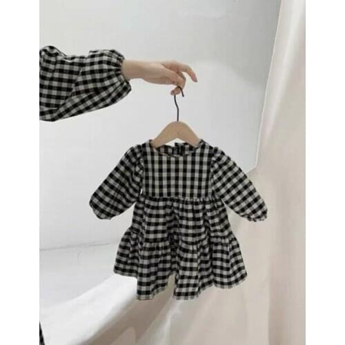 2021 Japan and South Korea Spring and Summer Girls Dress Kids Lattice Mori Casual Cotton Linen Dress Princess Long-sleeved Dress