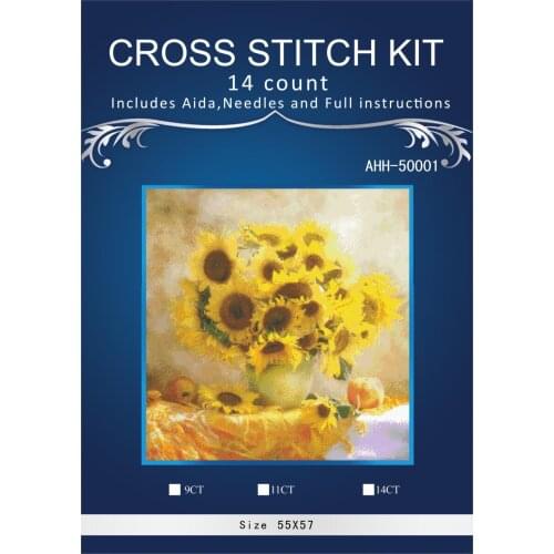 14CT/16CT/18/28/Cross Stitch Kits Crafts Art Needlework 14CT Unprinted Embroidered Handmade DMC Wall Home Decor-Sunflowers