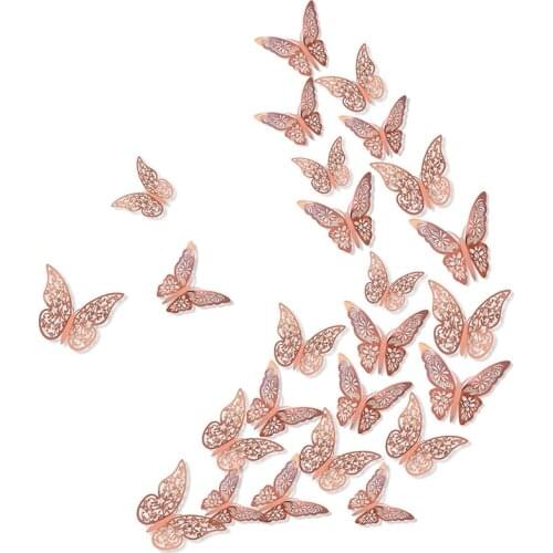 Baby Wall Stickers 3D Butterfly Wall Stickers Rose Gold Party Wedding Decor DIY Gift ,72 Pieces