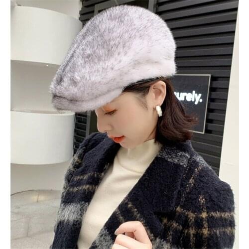 2021 New Ladies Winter Fashion Warm All-Match Fur Beret Full Mink Soft Neutral Casual Pure Color Ladies Fur Hat