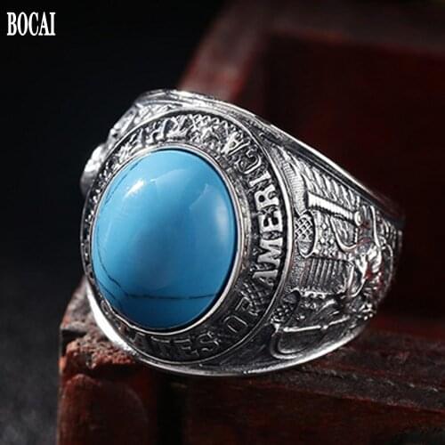 New s925 pure silver classic vintage Thai silver turquoise ring for man mighty flying eagle men rings