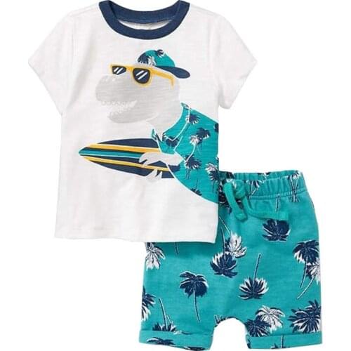 2-8 Years Baby Boys Clothing Sets 2021 Summer New Childrens Cartoon Print Suits Boys Beach Clothing Cotton T Shirts Shorts 2pcs