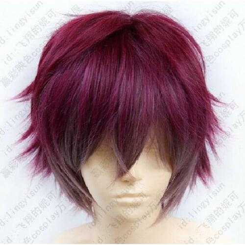 DIABOLIK LOVERS Sakamaki Ayato Dark Red mix Short Cosplay Wig Heat Resistant Synthetic Hair Wigs + Free Wig Cap