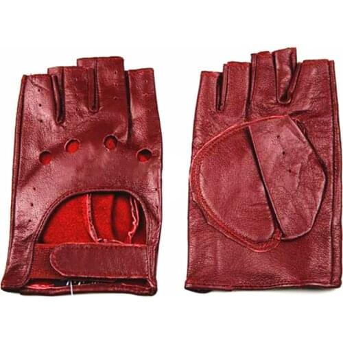 Half Finger Gloves Womens Leather Thin Fashion Hollow Style Color Sheepskin Short Outdoor Motorcycle Riding Locomotive Driving