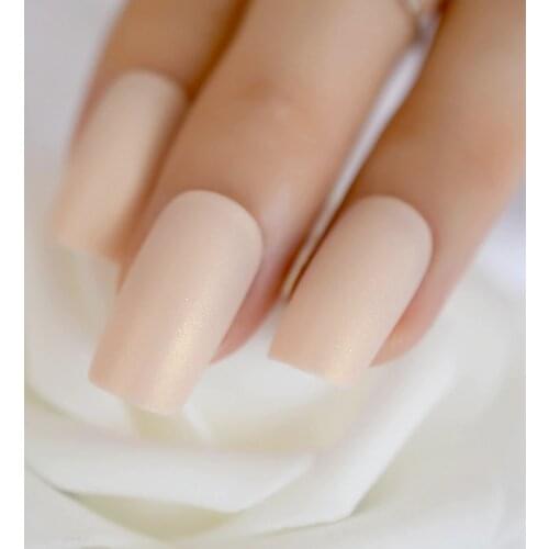 Iridescent White Instant Fake Nails Matte Nude Square Fake Nails Ladies Slim Long Designed Artifical Nail Tips Choose