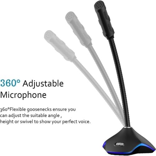 Popu Pine Wired Microphone Omnidirectional PC Microphone LED Desktop Microphone USB Game 360 ° Professional Dual Microphone