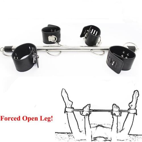 CamaTech Open Legs Bondage Stainless Steel Metal Spreader Bar With PU Leather Handcuffs & Ankle Cuffs Restraint BDSM Adult Games