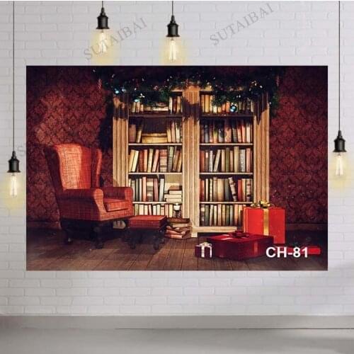 Christmas Backdrops Library Interior Bookshelf Books Photography Backgrounds Customized Photographic Backdrops for Photo Studio