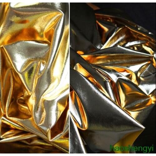 Champagne gold coated stretch knitted fabric, waterproof leather mirrored fabric