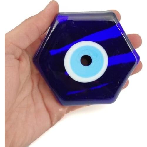 Hexagon Evil Eye 10 cm Glass Bead Charm Turkish Handmade Amulet Talisman Boho Home Decor Made in Turkey