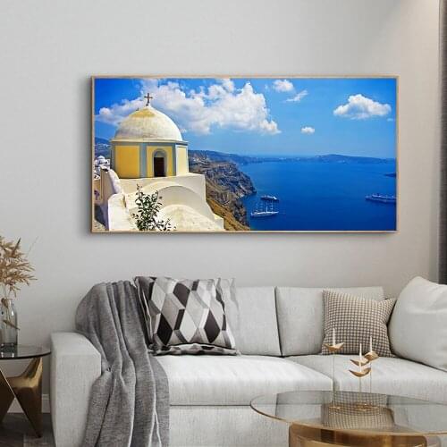 Mediterranean Scenery Picture Greece Seascape Wall Art Painting Canvas Painting Home Decoration Horizontal Poster Oil Painting