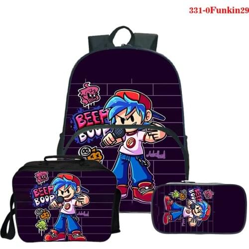 Funny Graphic Print Friday Night Funkin 3d Print Backpack Lunch Bags Men Schoolbag Women Bag Travel Laptop Bag 3 Set Pencil Case