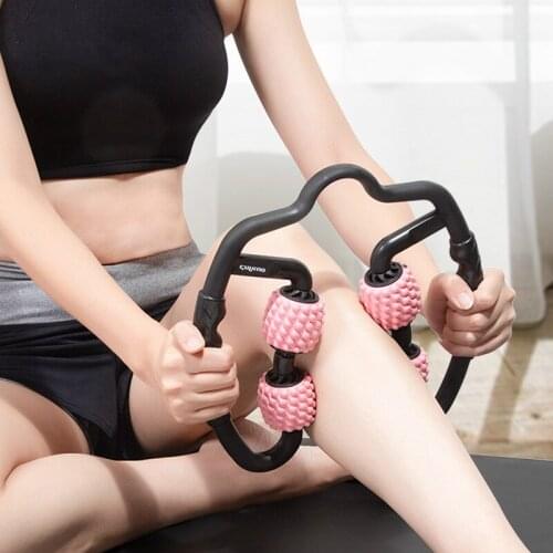 U Shape Trigger Point Massage Roller for Arm Leg Neck Muscle Tissue for Fitness Gym Yoga Pilates Sports 4 Wheel