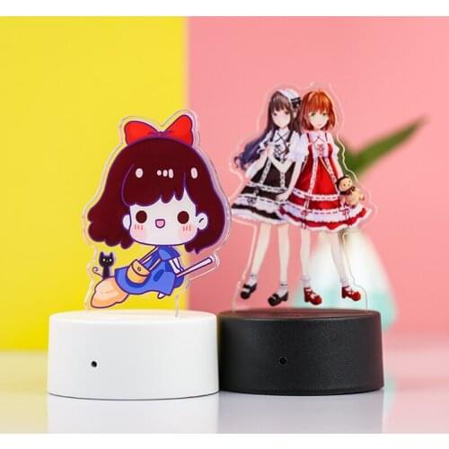 VOGRACE cartoon anime acrylic LED standee double side printing transparent colorful light stand keychains for gift