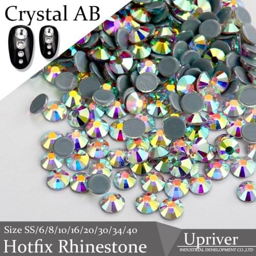 Upriver High Quality A++ Large Packing Crystal AB Iron on Rhinestones SS4-SS30 Hotfix Rhinestones Grade for Luxury DIY things