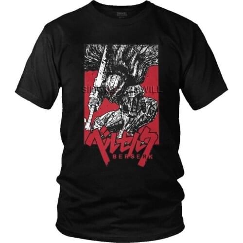 Japanese Manga Berserk T-Shirts Men Graphic T Shirt Short Sleeve Swordsman Gatsu Tshirts 100% Cotton Tee Tops Clothes