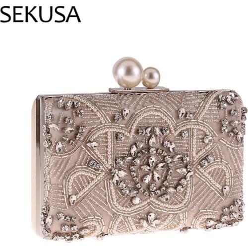 Beading Women Wedding Handbags Diamonds Party Luxury Small Day Clutch One Side Jewelry Rhinestones Purse