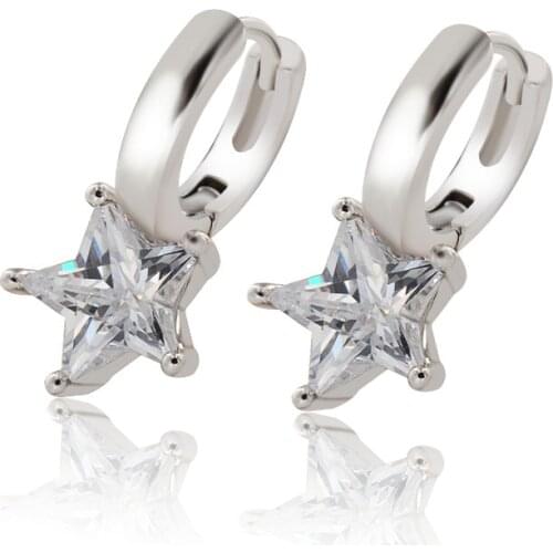 MxGxFam Star Earrings Drop Women White Gold Color With Clear AAA+ Cubic Zircon Europe Fashion Jewelry