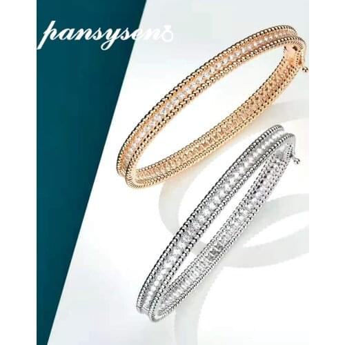 PANSYSEN 100% 925 Sterling Silver Created Moissanite Diamond Charm Bracelets Bangles for Women 18K White Rose Gold Fine Jewelry