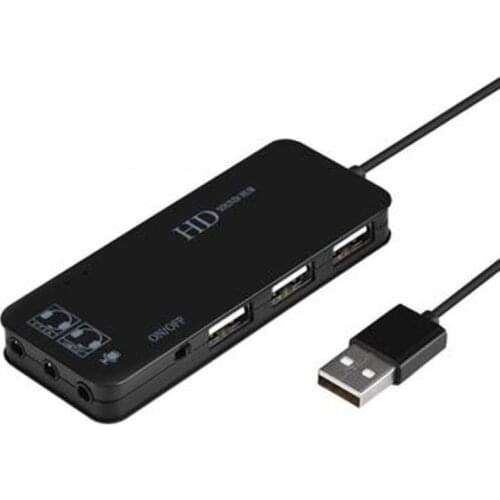 Multi USB Sound Adapter Microphone 7.1 Channel Sound Cards Interface Splitter USB HUB 2.0 3 Ports Card Reader for laptop PC