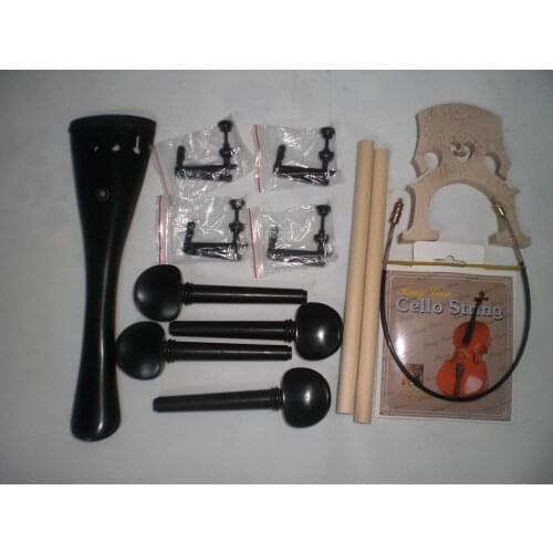 1 Set Black Ebony Cello Parts 4/4 with Fine Tuners Cello Bridge String and Nylon Gut In 4/4