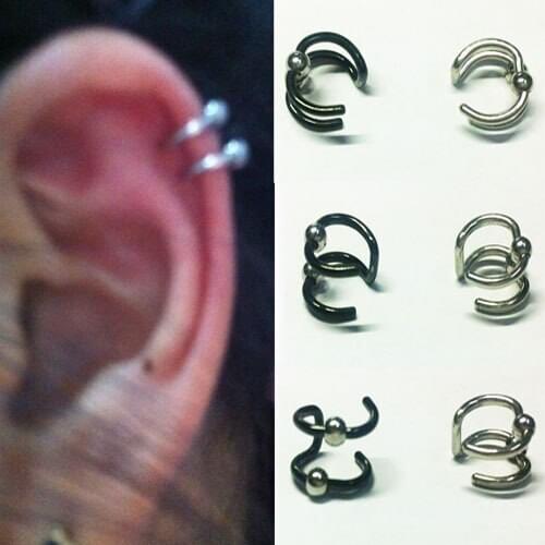 1pc fashion punk ear clip earrings without piercing cuff earing no hole stainless steel silver black 10mm fake plug body jewelry