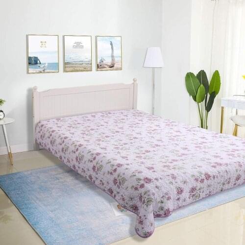 200*230cm Cotton Quilted Bedspread for Bed Flowers Printed Coverlet Bed Cover Comforter Summer Blanket White Quilt Bed Adults