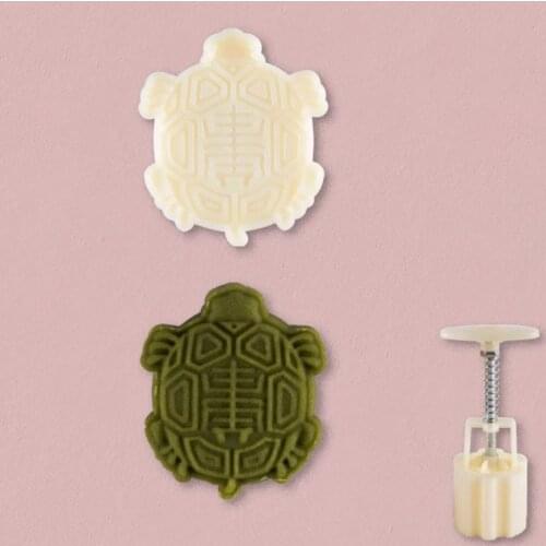 50g Moon Cake Mold Cute Turtle Stamp Barrel Mooncake Hand Pressure Pastry Baking Mould DIY Bakware for Mid-autumn Festival