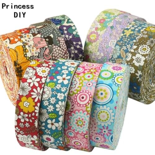 5M 3/8" 1" Flower Printed Layering Cloth Fabric Tape Summer Ribbon 25mm 10mm Cotton Trim DIY Hair Bow Collar Hand Craft Material