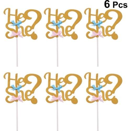 6pcs Cake Toppers Decorative Celebrative Mistery He or She Foods Picks for Gender Reveal Girl