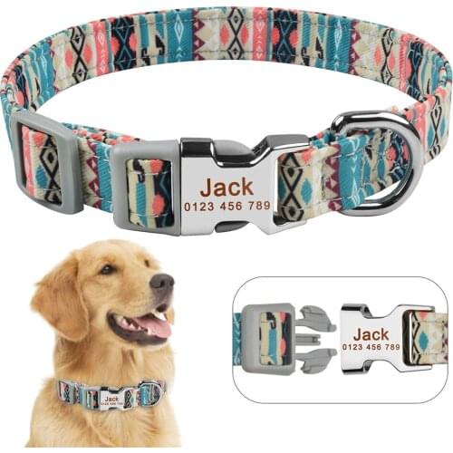 AiruiDog Male Female Dog Collar Personalised Custom Engraved Pet ID Tag Nameplate S M L