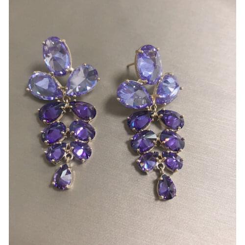 Bilincolor Fashion Korean Purple Cubic Zirconia Tassel Drop Earring for Women Wedding Jewelry