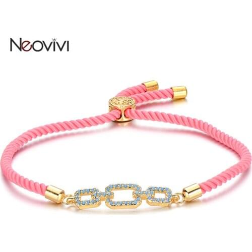 Neovivi Blue Zircon Geometric Charm Bracelet Cable chain Bead and Colorful Adjustable Link Chain Bracelets for Women Men Jewelry