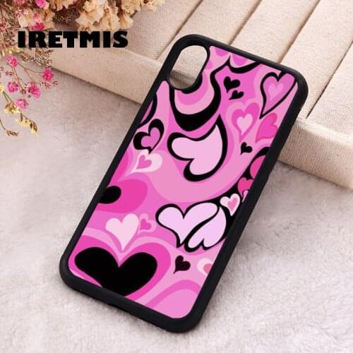 Iretmis 5 5S SE Phone Cover Cases for iPhone 6 6S 7 8 Plus X Xs Max XR 11 12 MINI Pro Rubber Silicone Love Pink Hearts Pattern